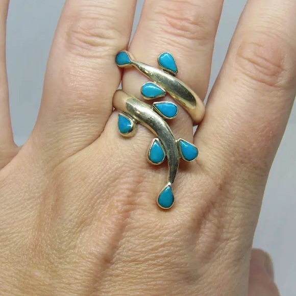 Dominique Dinouart Designs DDD Sterling Silver Turquoise Bypass Ring Sz 8.5 - Picture 6 of 6